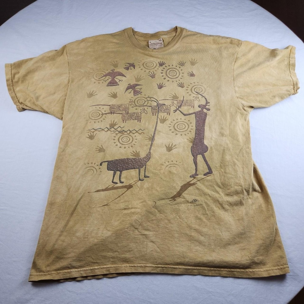 The Mountain Vintage 1997 Native American Cave Drawing T-Shirt XL Faded Green